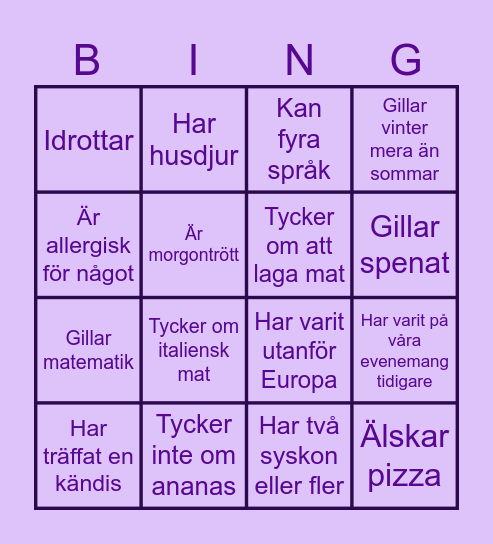 Lära känna-bingo Card