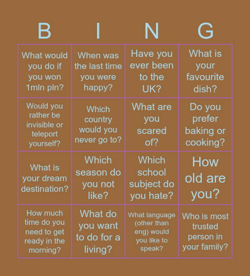 Intro 6th-8th grade Bingo Card