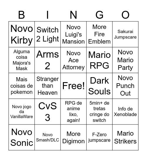 Nintendo Direct 2026/09 Bingo Card