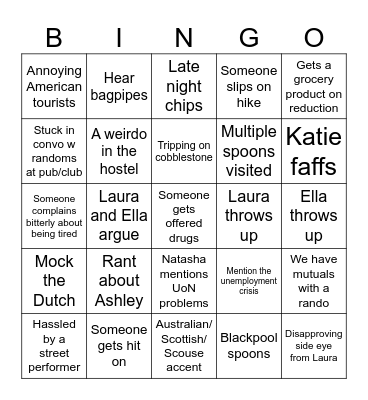 Lads on tour Bingo Card