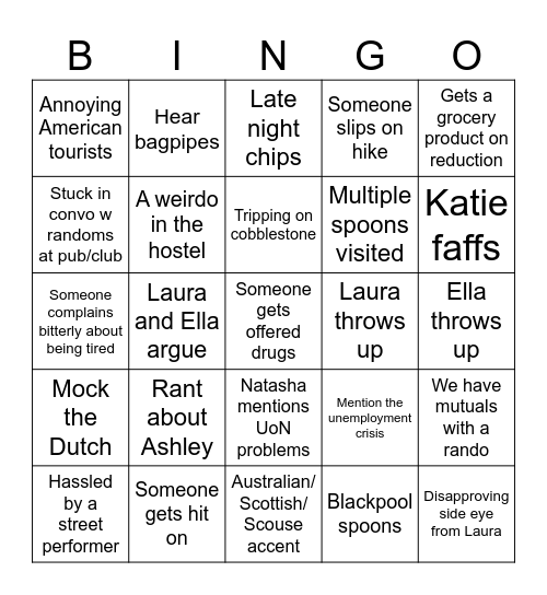 Lads on tour Bingo Card