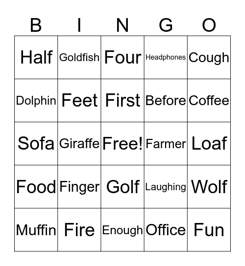 F  Bingo Card