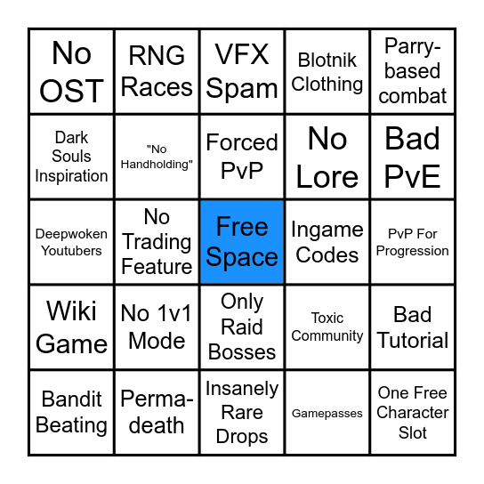 Roblox RPG Bingo Card