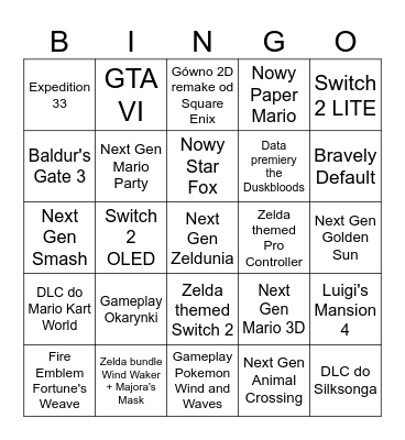 Nintendo 8 & 9 September 2026 Bingo Card