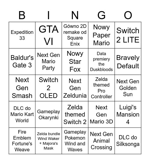 Nintendo 8 & 9 September 2026 Bingo Card