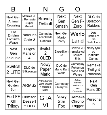 Nintendo 8 & 9 September 2026 Bingo Card