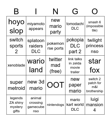 zelda + nintendo direct bingus Bingo Card