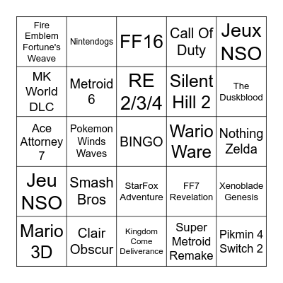 Nintendo Direct - 09/09/2026 Bingo Card