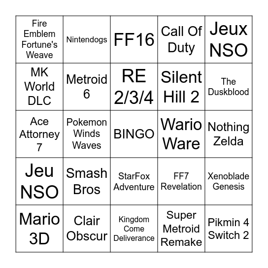 Nintendo Direct - 09/09/2026 Bingo Card