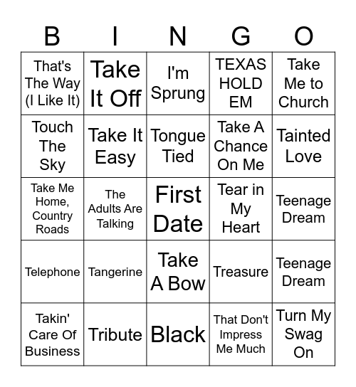 The Letter T Bingo Card