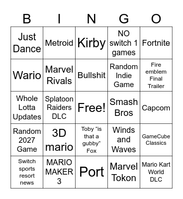 Nintendo direct sept 2026 Bingo Card