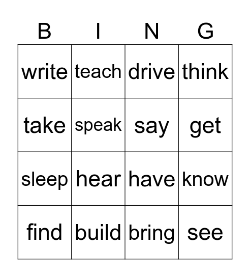 Irregular verbs - bingo Card