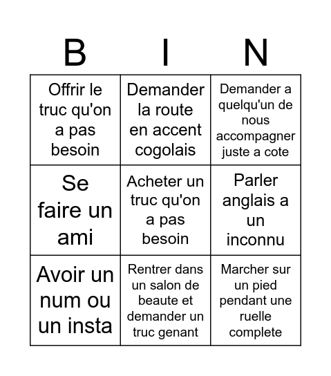 Alger bingo Card