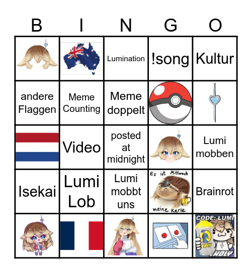 Lumination Meme Bingo Card
