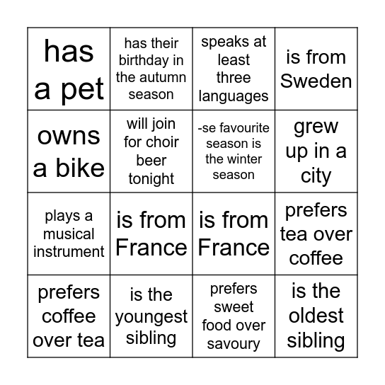 Name a member who... Bingo Card