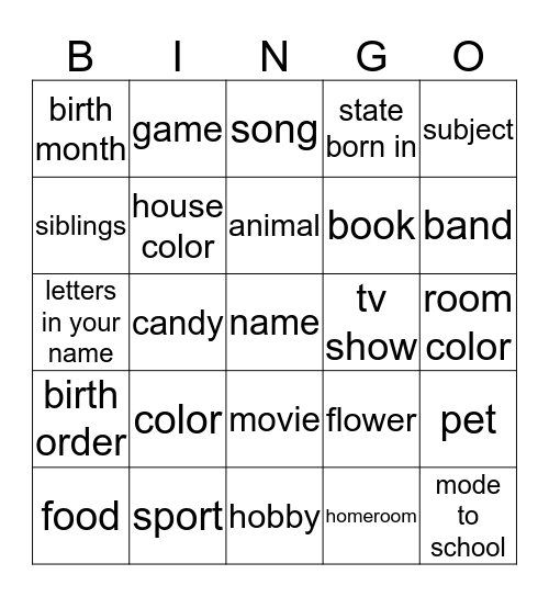 GETTING TO KNOW EVERYONE Bingo Card
