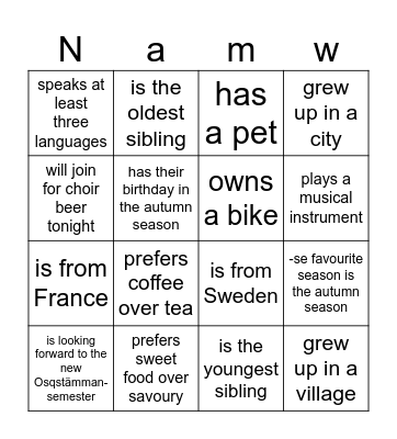 Name a member who... Bingo Card
