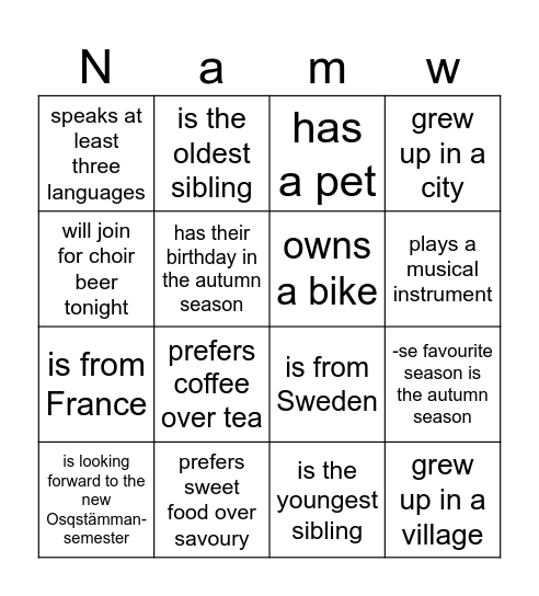 Name a member who... Bingo Card