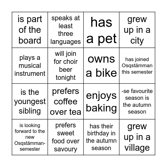 Name a member who... Bingo Card