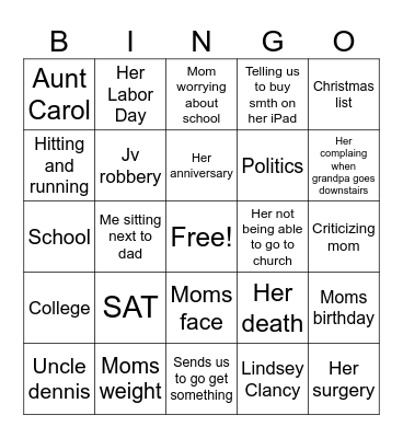 Grandma bingo Card