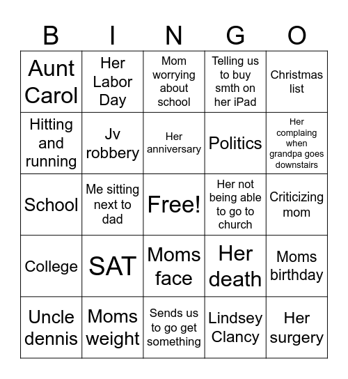 Grandma bingo Card
