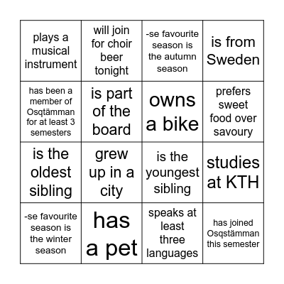 Name a member who... Bingo Card
