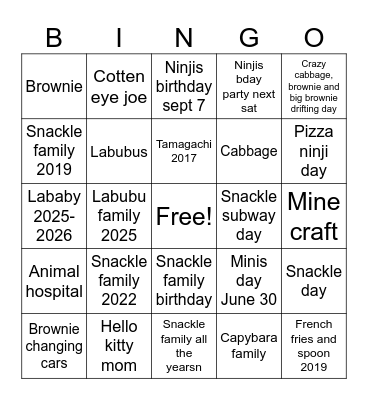 Stuffy bingo Card