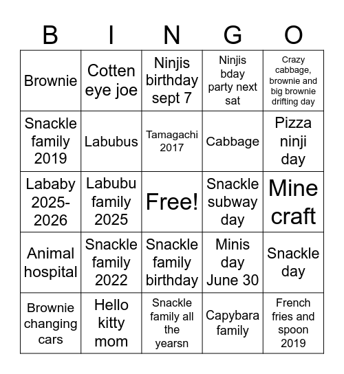 Stuffy bingo Card