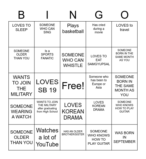HUMAN BINGO! Bingo Card