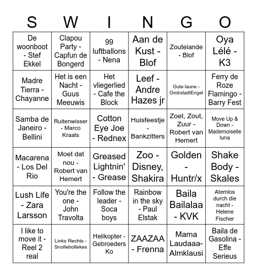 Swingo 2026 Bingo Card