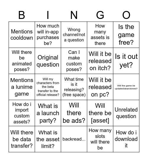 Minimuse #Questions Bingo Card