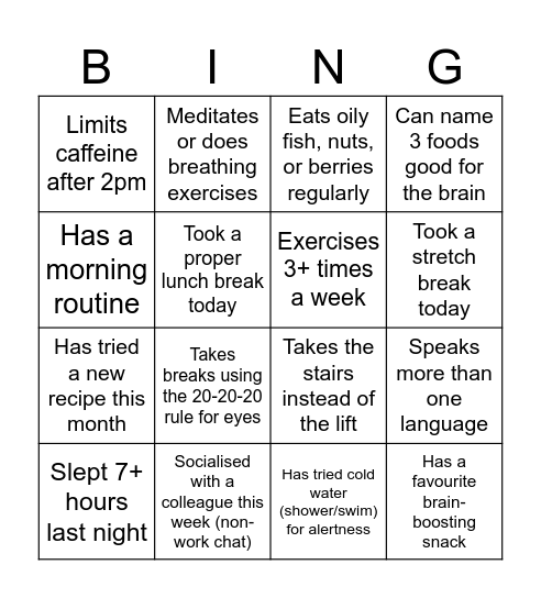 Brain Bingo Card