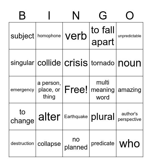 Unit 1 Week 1 & 2 Bingo Card