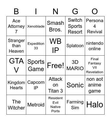 Nintendo Direct 9-9-26 BINGO Card
