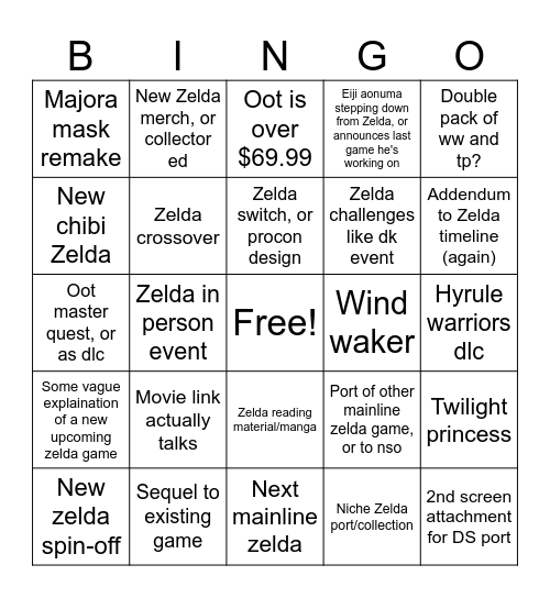 Zelda Bingo Card