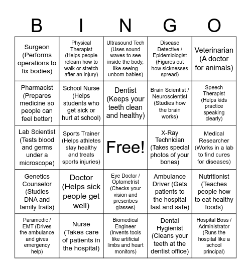 HEALTH SCIENCE CAREERS Bingo Card