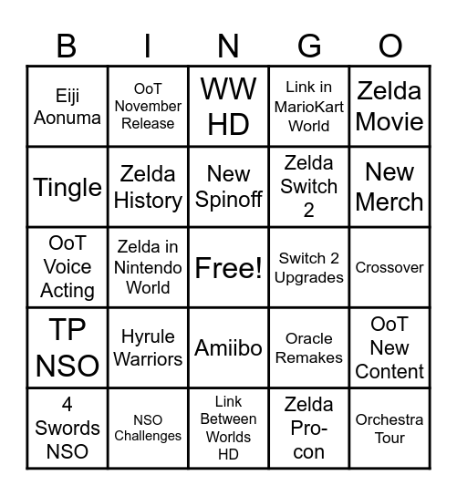 Zelda 40th Anniversary Direct Bingo Card