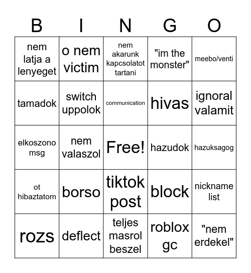szocso replies Bingo Card