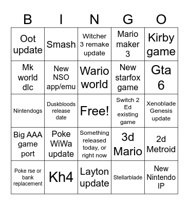 Nintendo Bingo Card