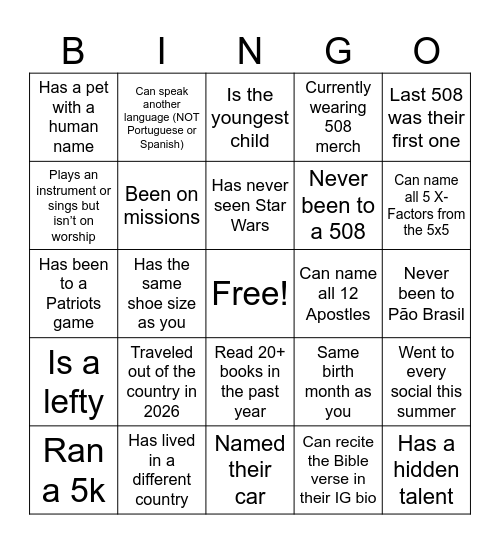Hoods Bingo Card