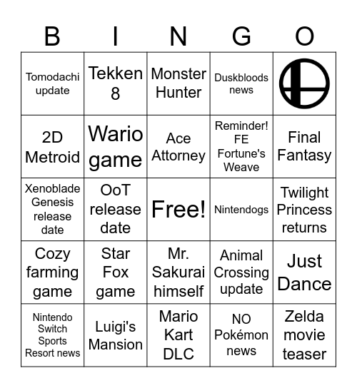 Nintendo Direct(s) September 2026 Bingo Card