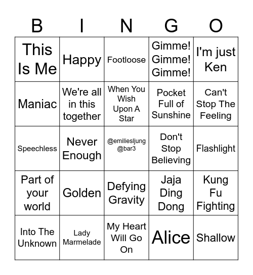 Film og musikal Bingo Card