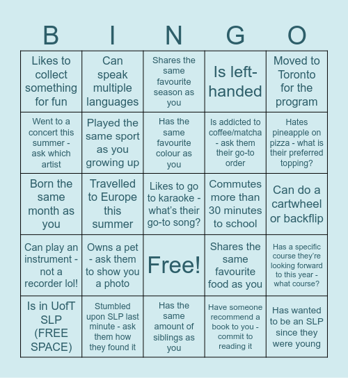 SLP Bingo Card