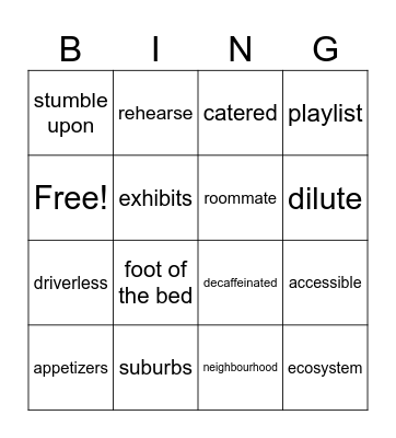Vocab Practice: Shaghayegh's Wedding Bingo Card