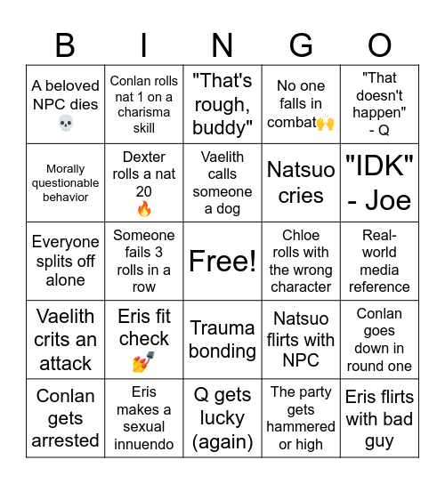 Save the Sword Coast Bingo Card