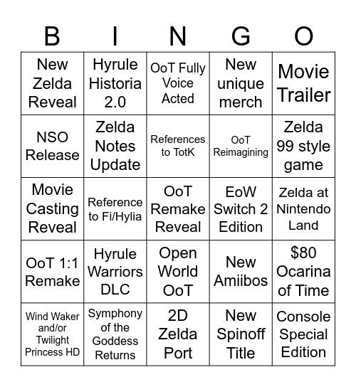 Zelda Direct Bingo Card