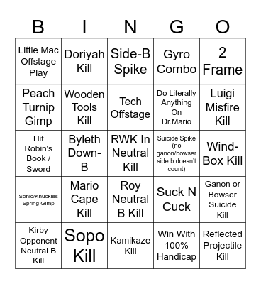 Smash Ultimate Lockout Bingo Card