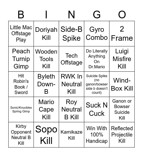 Smash Ultimate Lockout Bingo Card