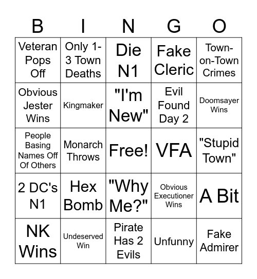 Town of Salem 2 Bingo Card