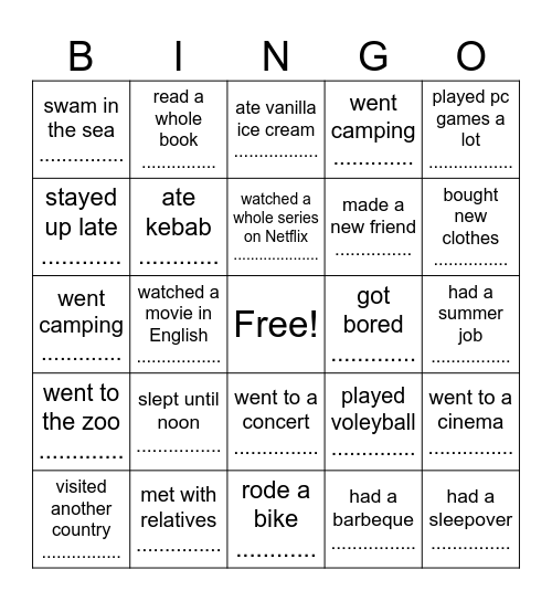 Find someone who ... during summer holidays Bingo Card